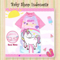 W095 Baju Renang Anak Cewek Kartun Import Unicorn Pink  large